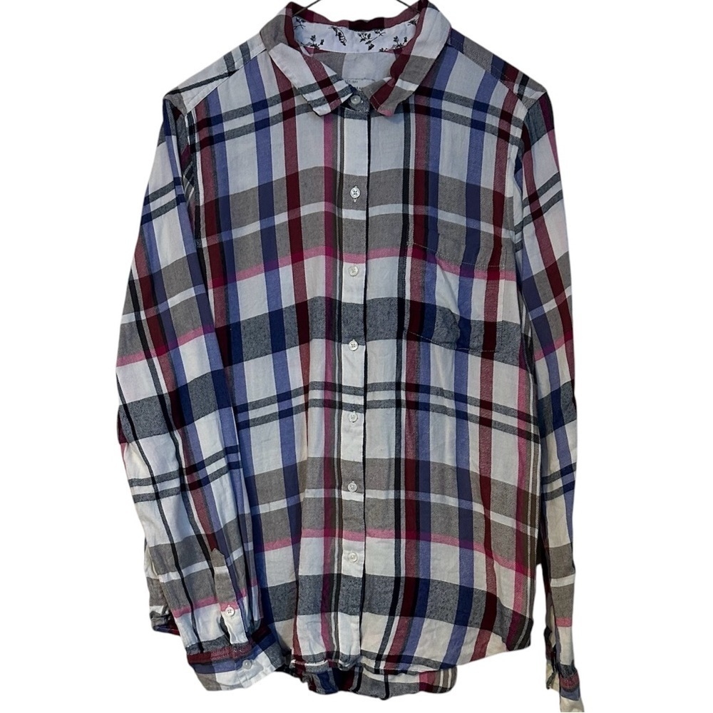 Lucky Brand Shirt Classic One Pocket Plaid Top Button Up White Black Pink Sz L